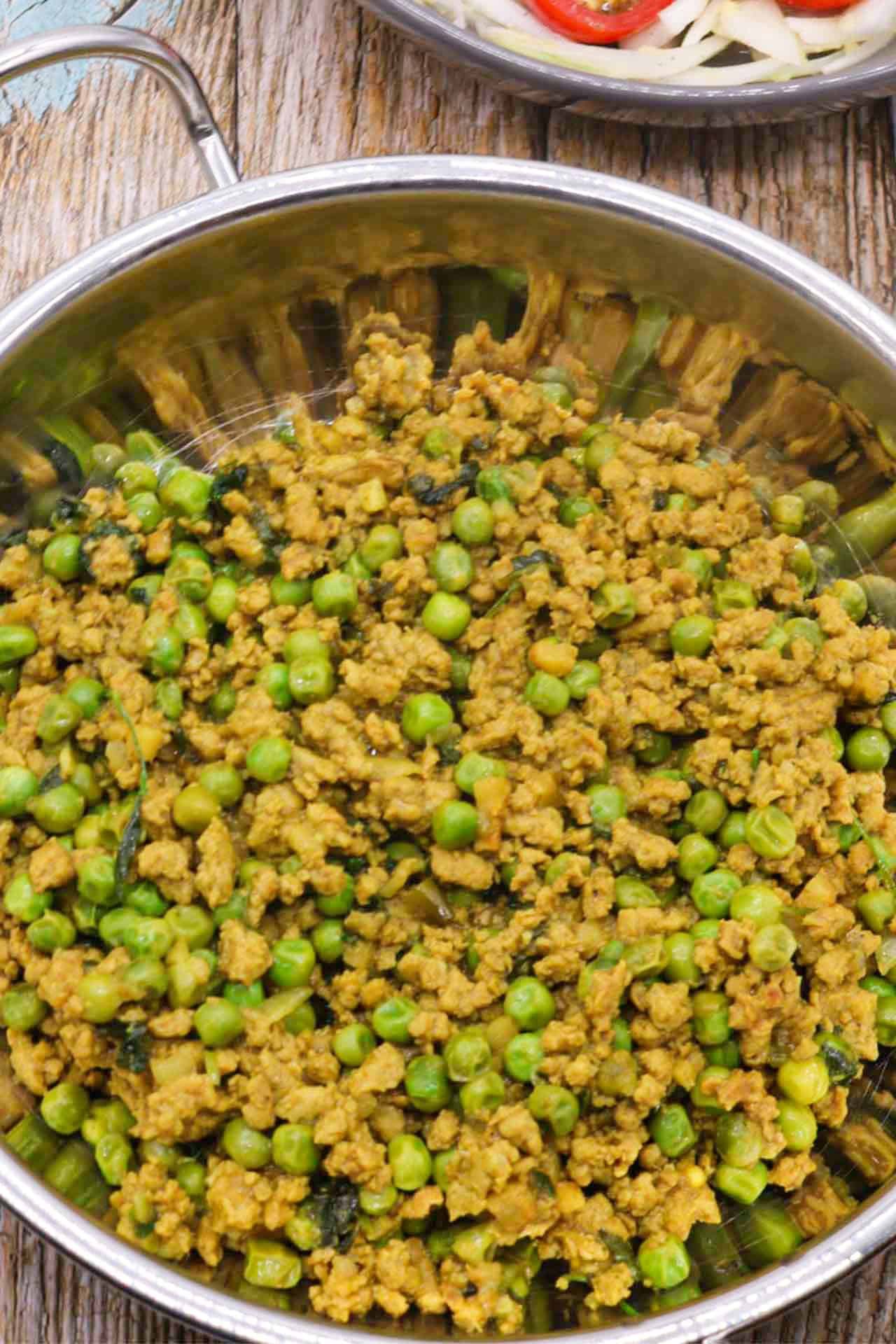 Turkey keema curry in a balti dish.