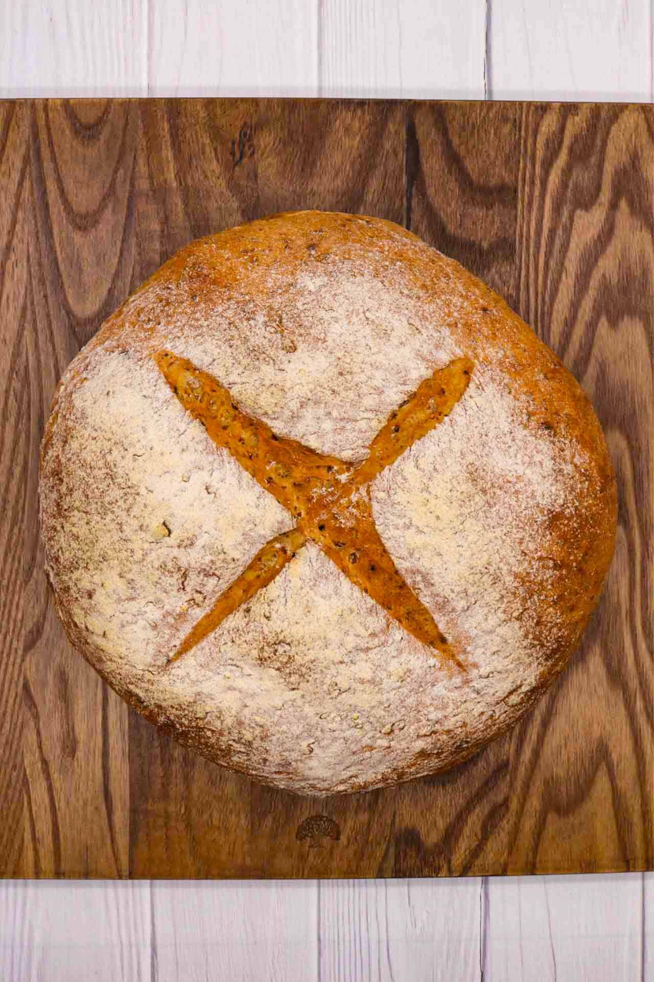 Halloumi chipotle loaf on wooden board