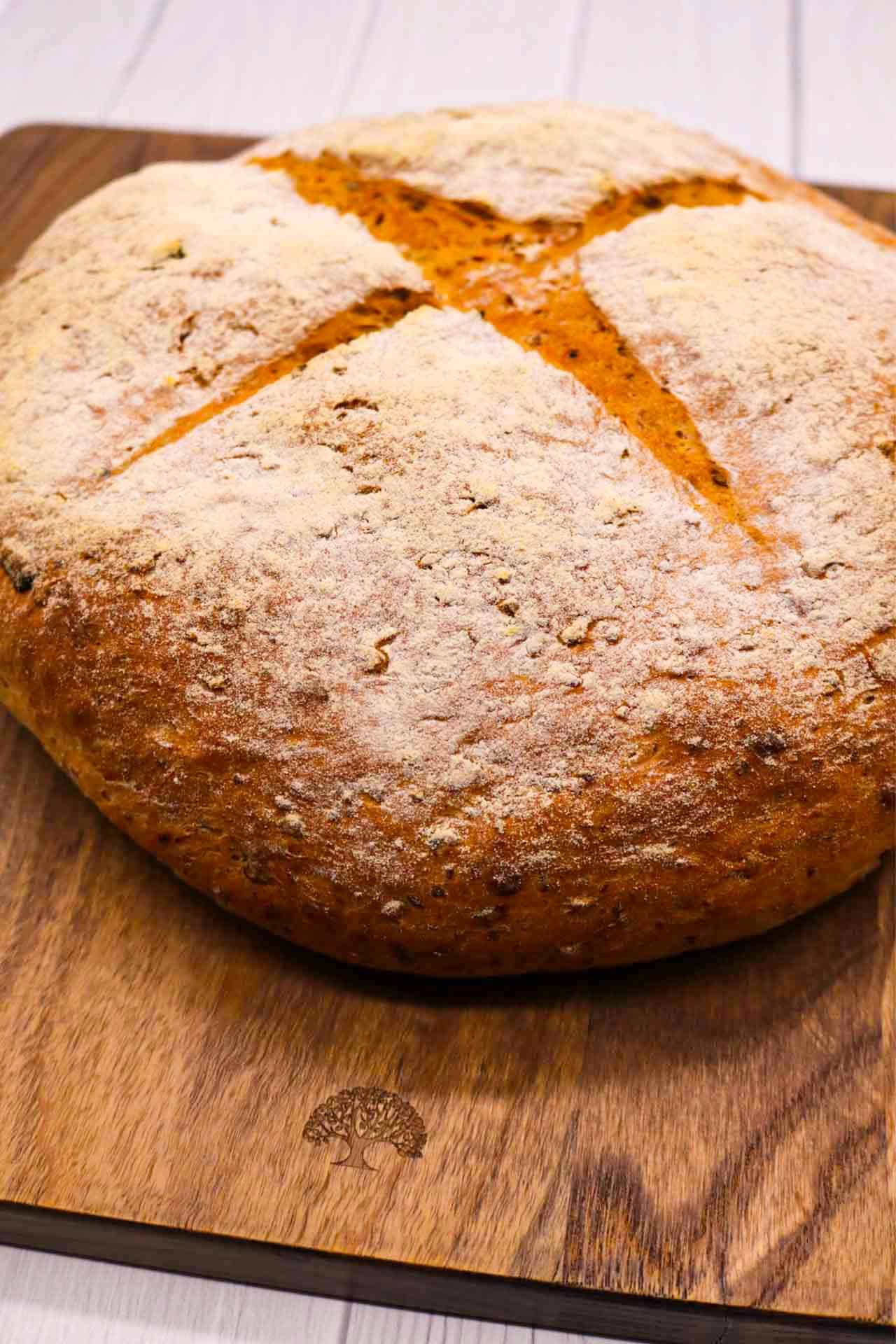Halloumi chipotle loaf on wooden board