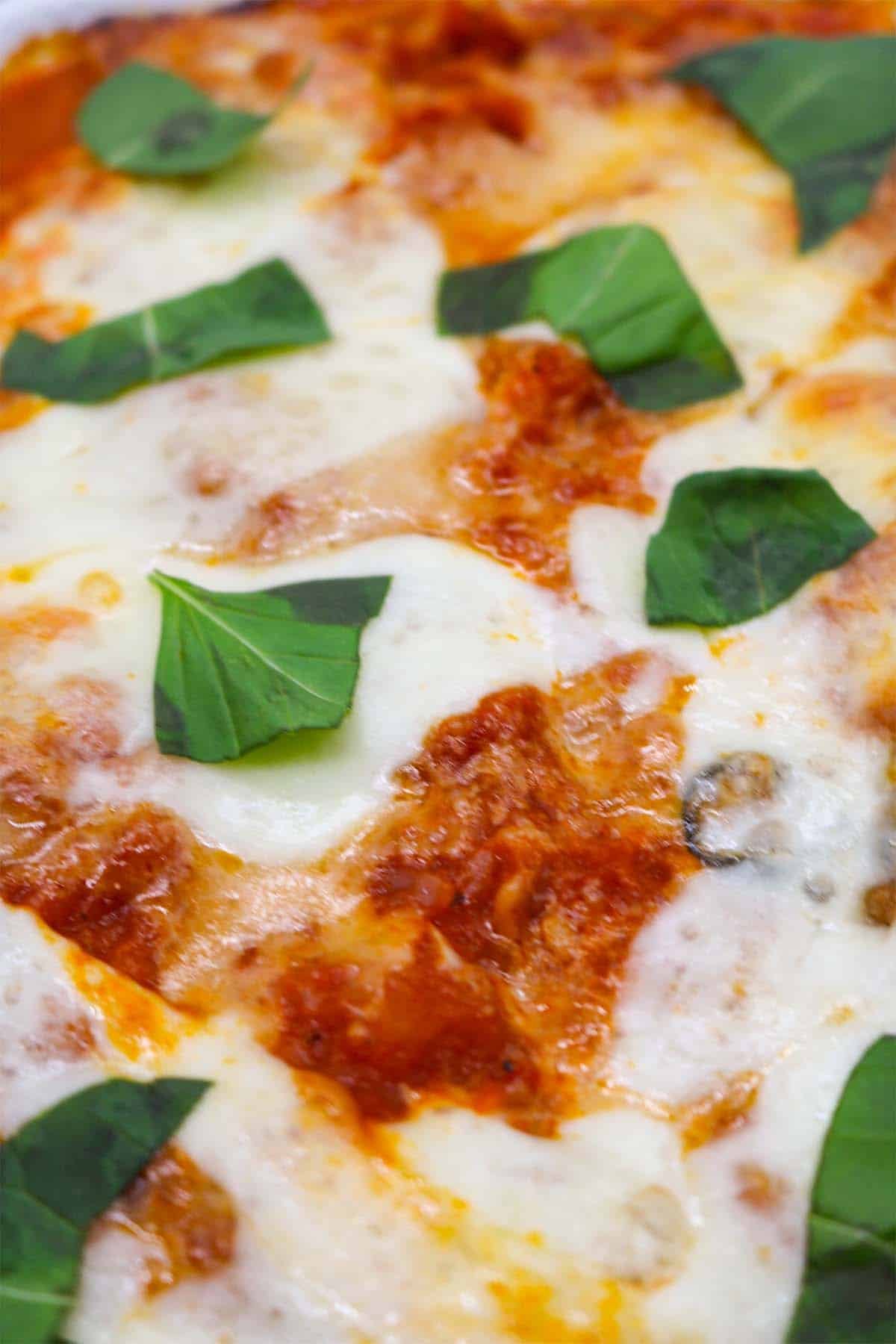 Three cheese conchiglioni in rectangle serving dish