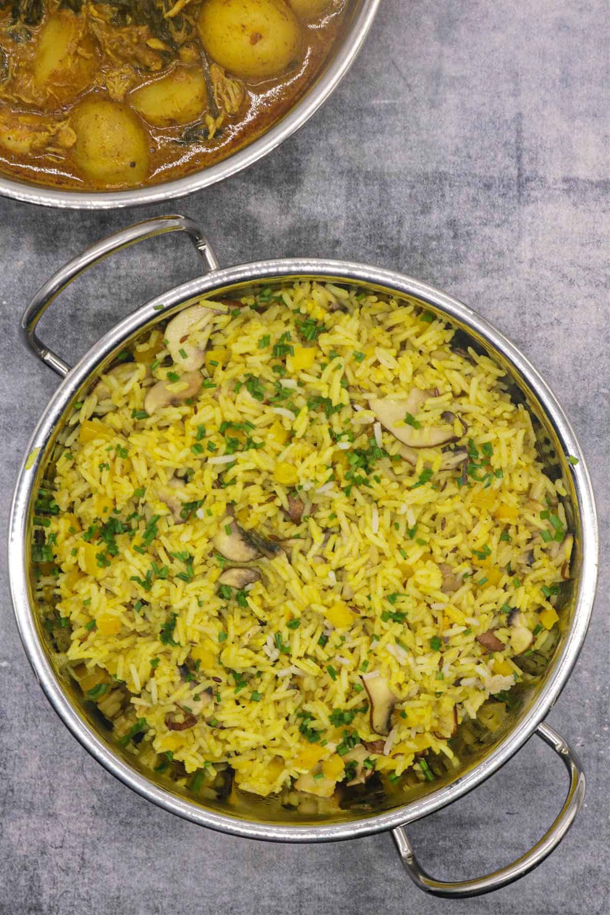 Mushroom rice in balti dish