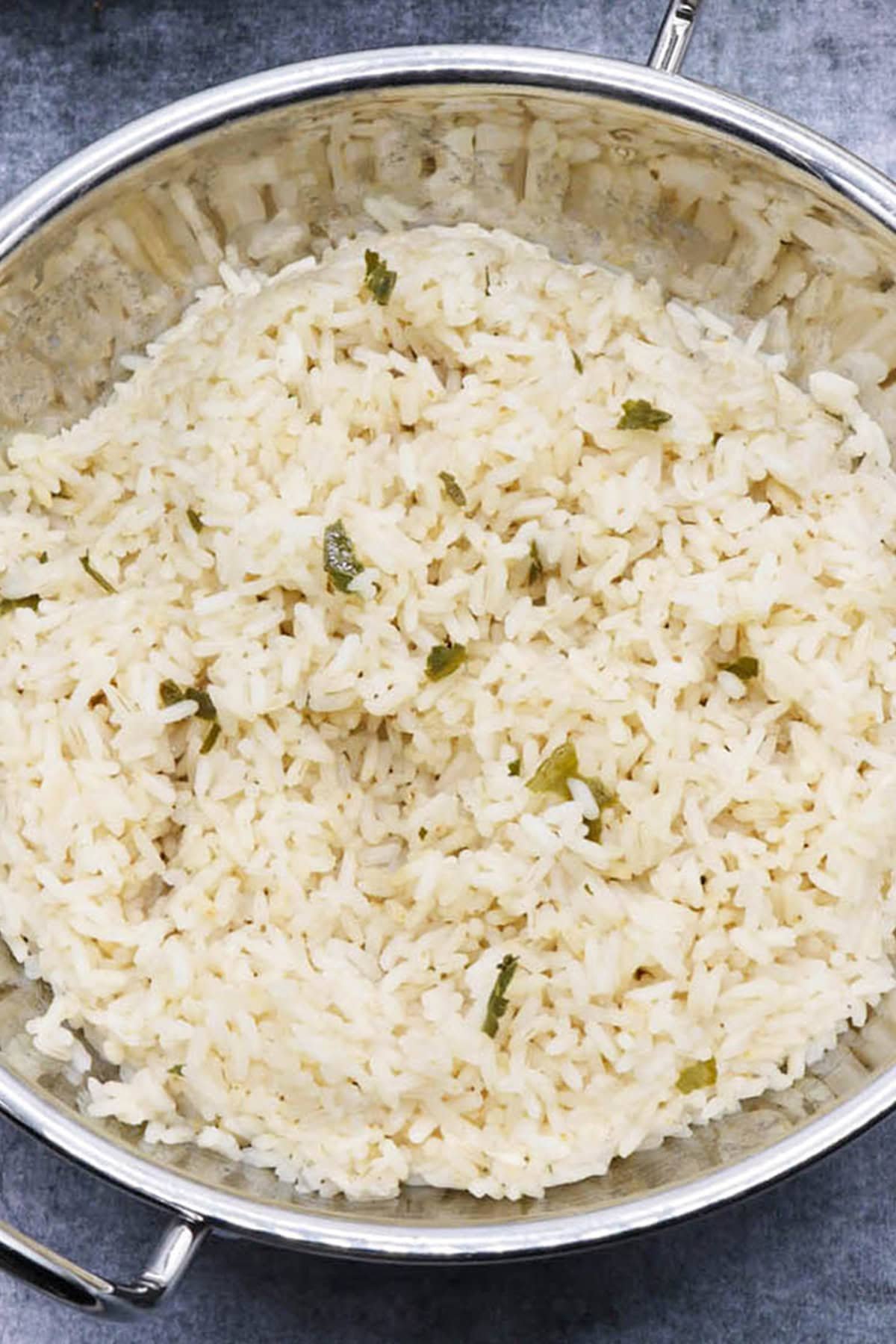Coconut rice in a balti dish.