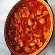 Sausage casserole in oval casserole dish
