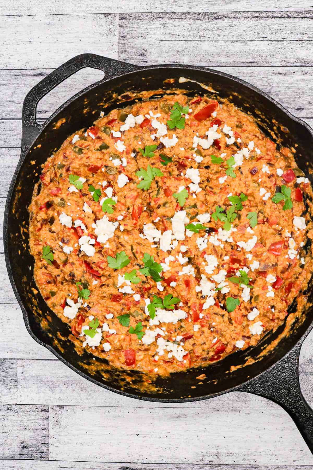 Menemen turkish eggs in skillet