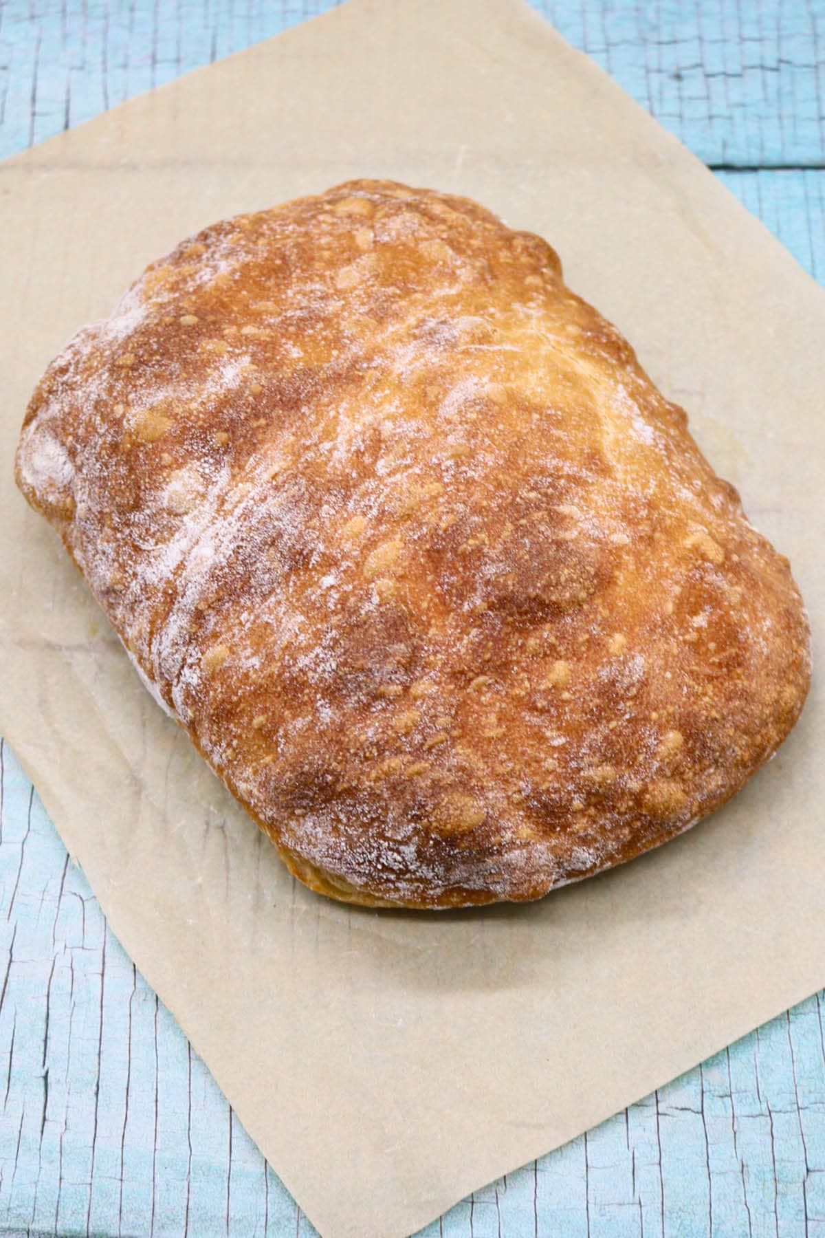 Ciabatta bread on baking paper