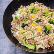 Gammon and pineapple rice in wok