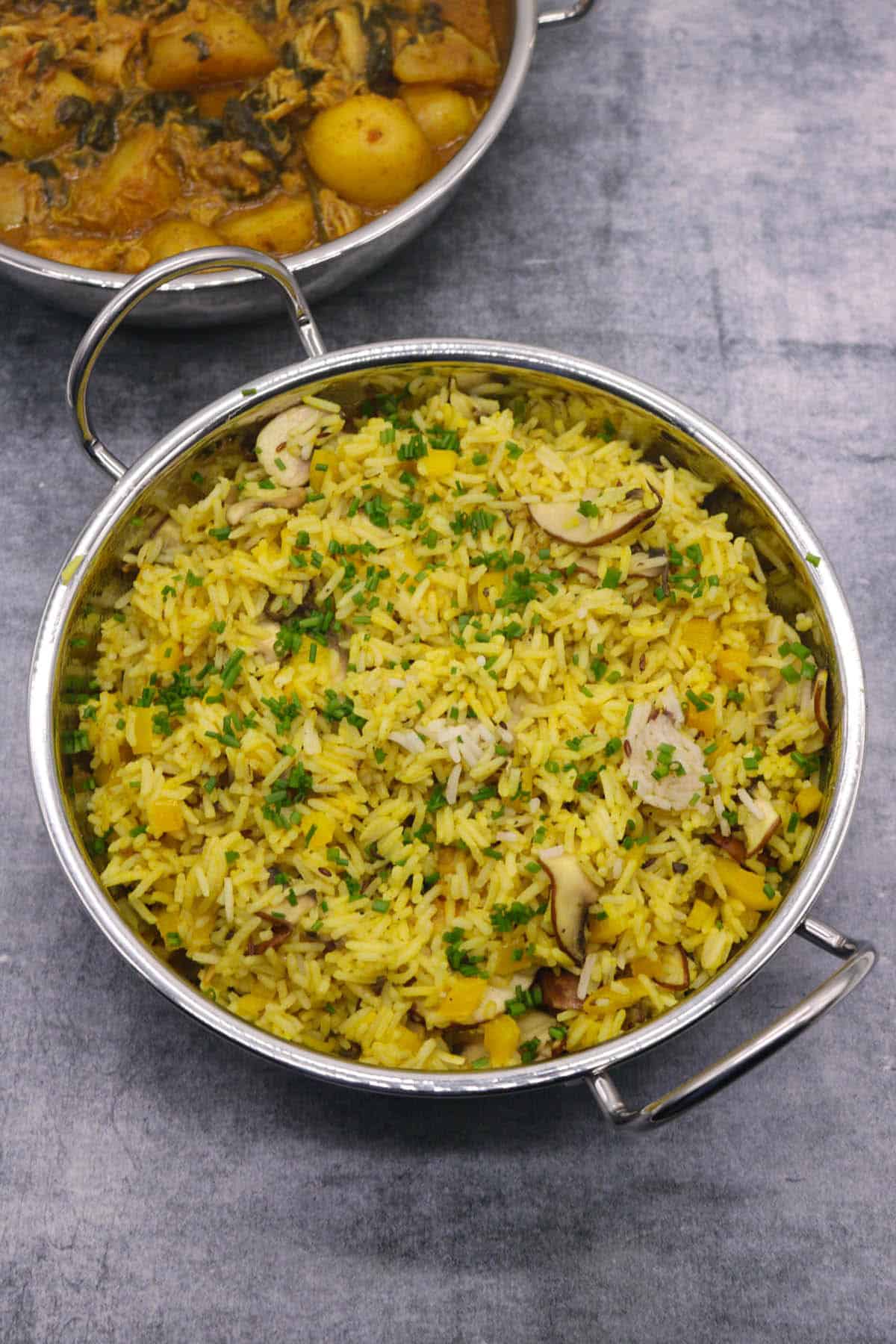 Mushroom rice in balti dish