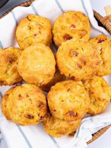 Chorizo, sweetcorn and chilli muffins in a bread basket.